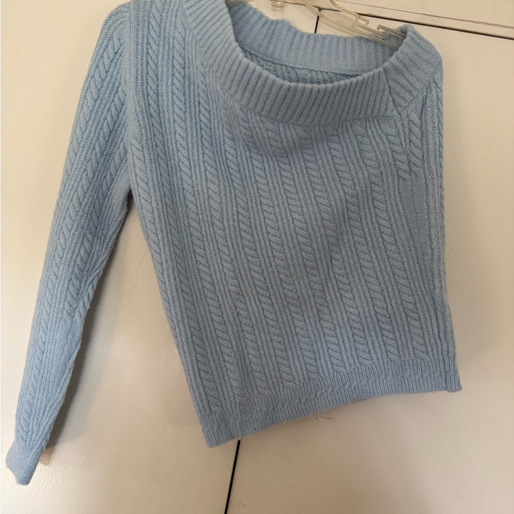 VENUS Sky Blue Off-Shoulder Sweater